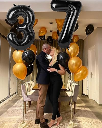 Vista 33 de Globos de números 0 de 40 pulgadas, globos negros de números para números 10, 20, 30, 40, 50, 60, 70, 80, 90, 100, globos de números 10, 20, 30, 40