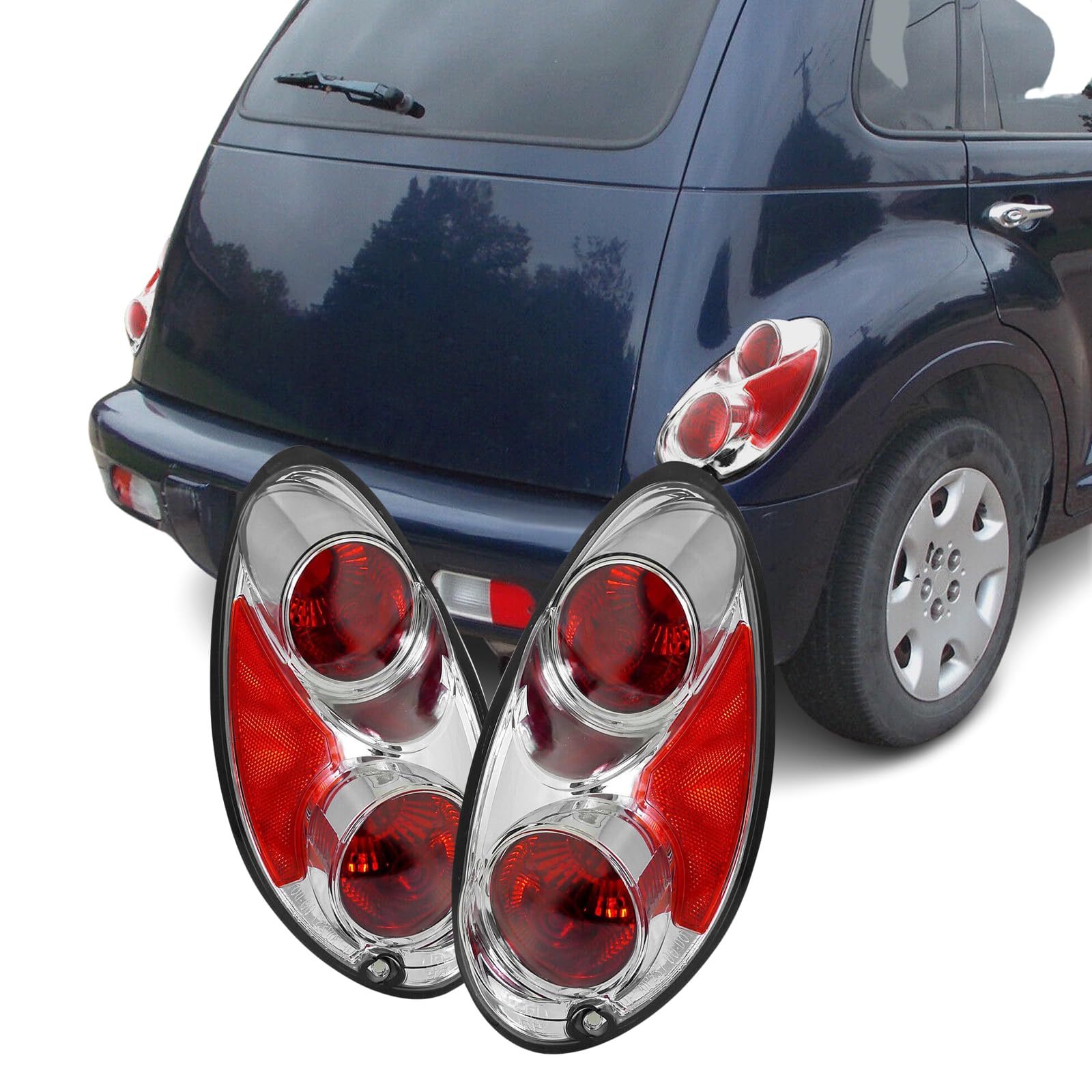Torchbeam Tail Light Assembly Compatible with PT Cruiser 2001-2005 Chrome Housing Clear Lens, Tail Lights Brake Lamps for Driver and Passenger Side