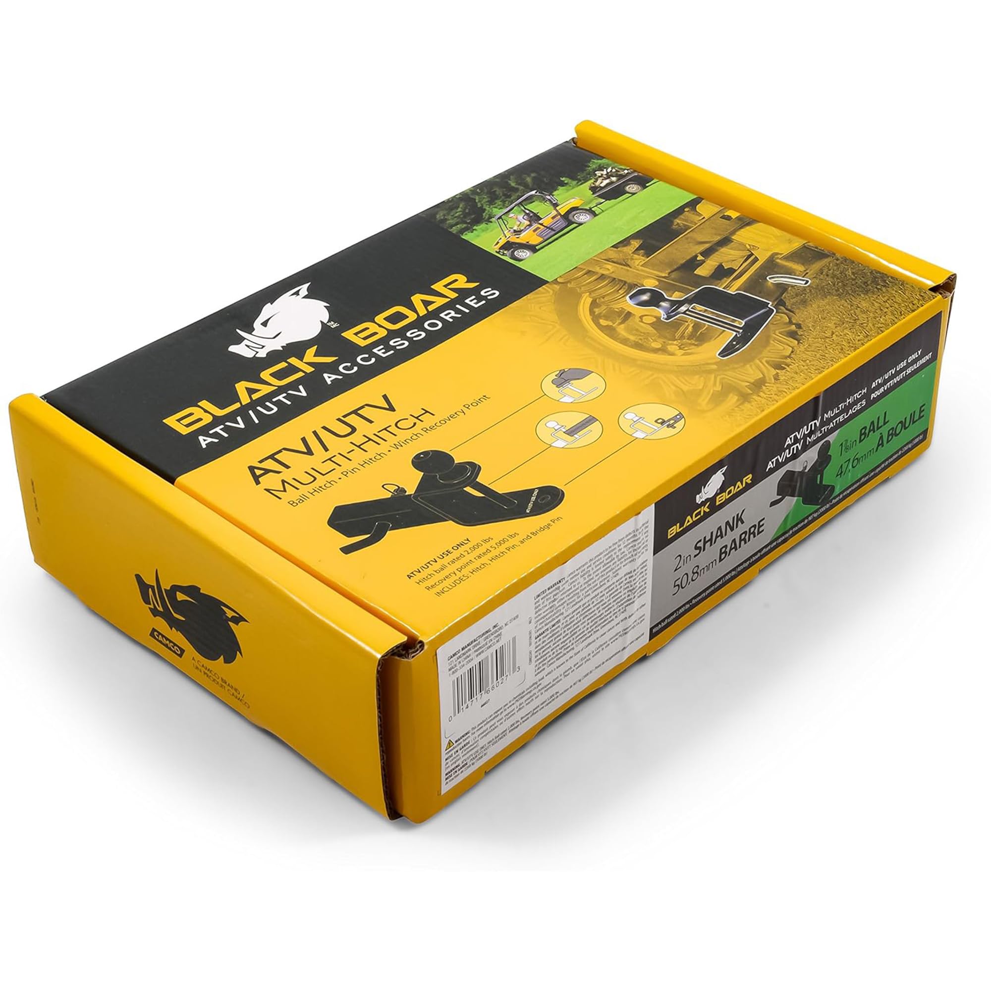 Black Boar, Multi-attacco per UTV e ATV, con sfera di traino da 5,7 cm, codolo di 3 cm, codolo (L) da 15 cm, supporta fino a 907 kg, da utilizzare con rimorchi, cinghie di traino e altri accessori per