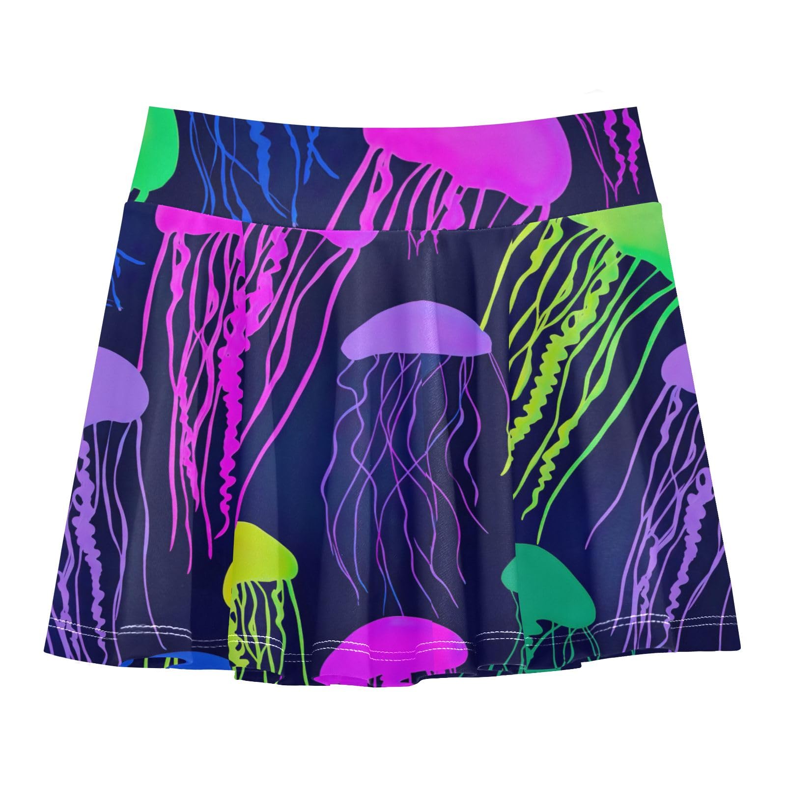 CHIFIGNO Vibrant Jellyfish Blue Pink Purple Girls' Tennis Skirt Pleated Dance Athletic Skort Kids Active Skorts with Shorts Size 5-6