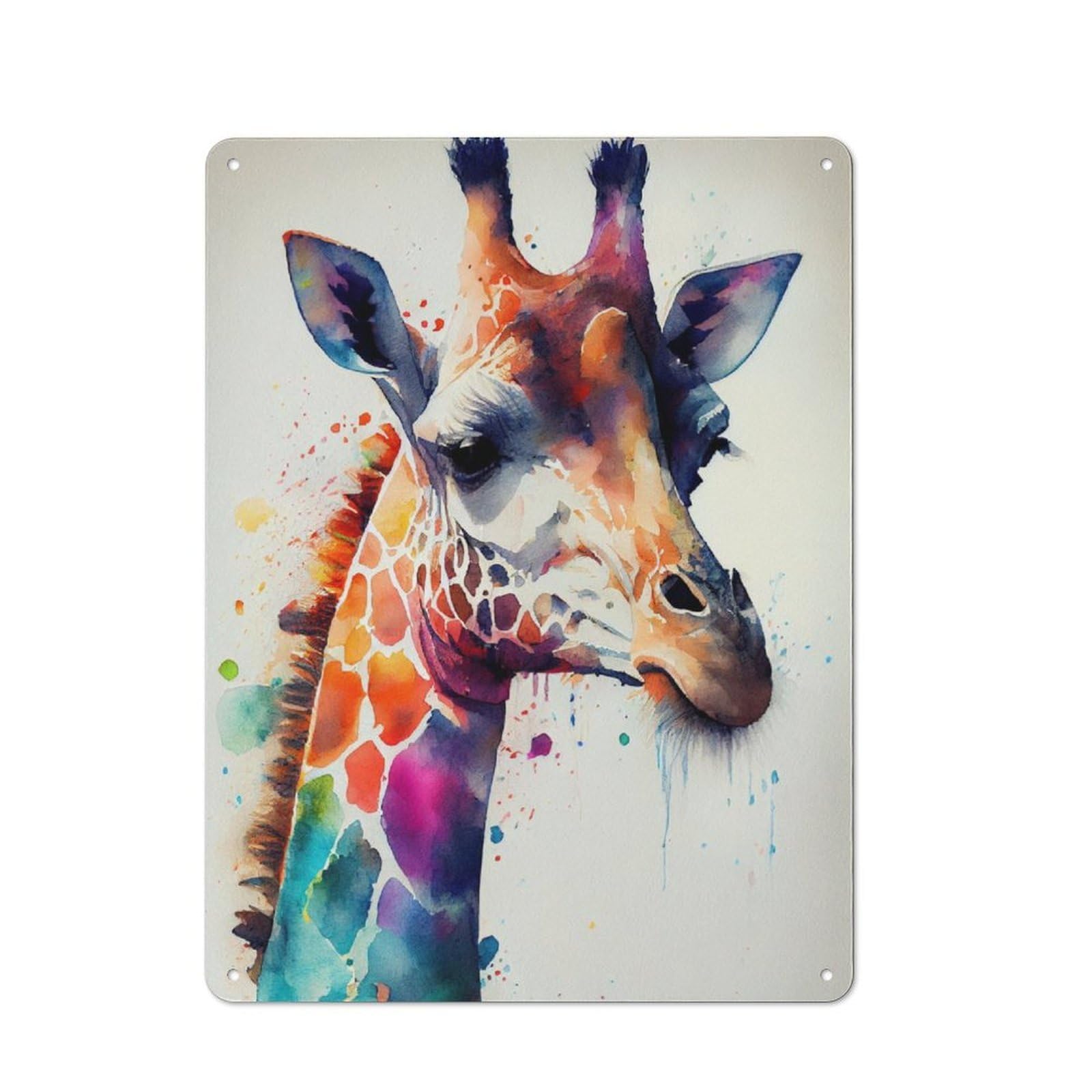 Junmoney Giraffe Watercolor Animal Vintage Tin Sign 40X30cm With For Dining Room Or Kitchen, For Vintage Wall Decor Fans, For Metal Sign Collectors