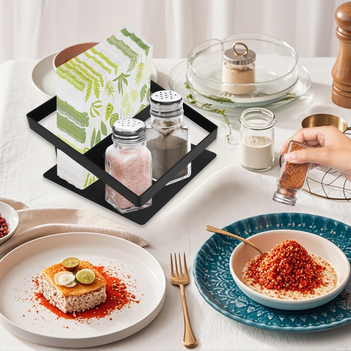 Distributeur De Serviettes En Papier Métal Noir - Avec Plateau Pour épices, Gain De Place - Cuisine, Salle à Manger