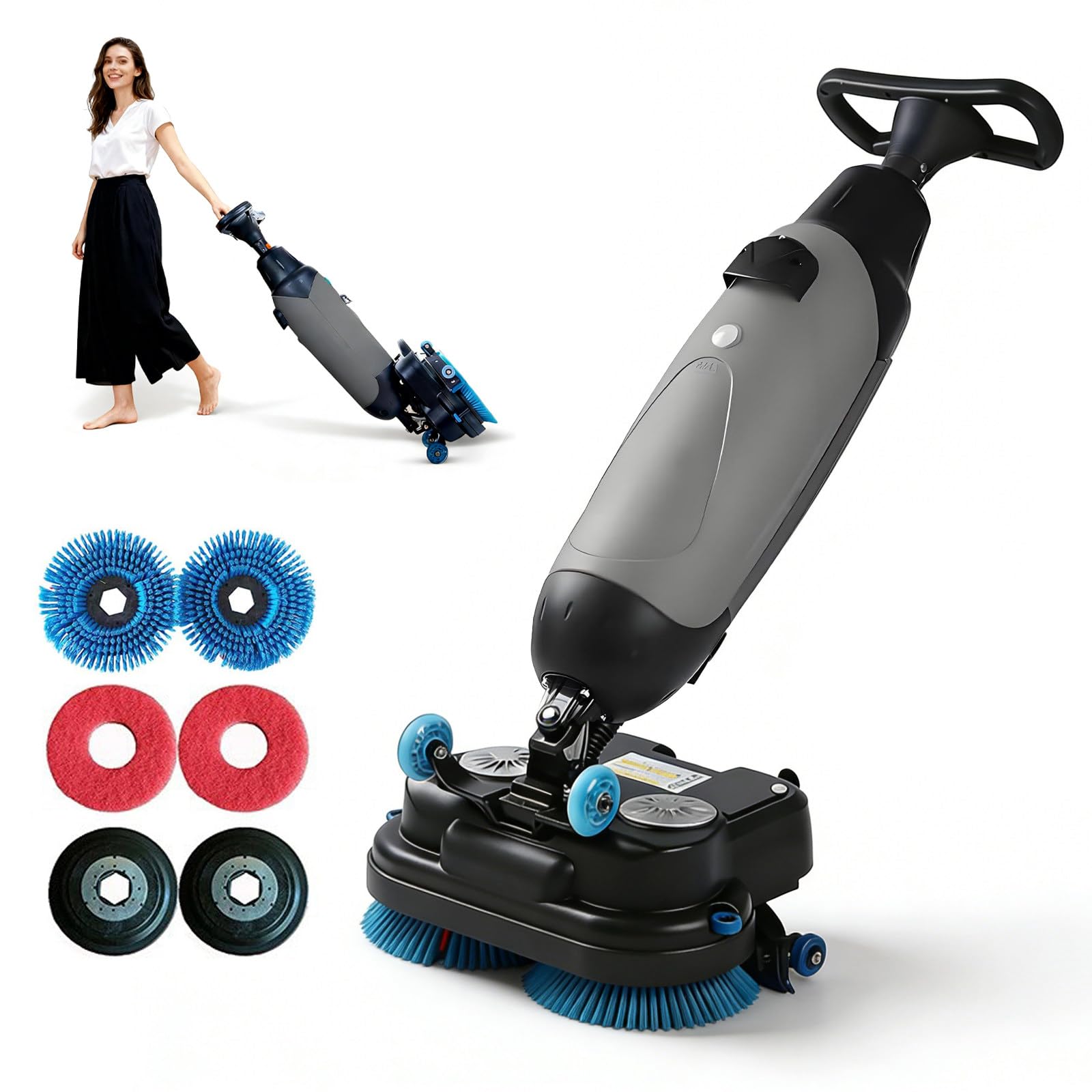 Fregadora Comercial de 43 cm (17"), Doble Disco de Cepillo – Abrillantadora de Suelos Multifuncional, Ancho de Lavado de 43 cm (17"), depósito de 3,8 L, Capacidad de 13000 pies Cuadrados Gray