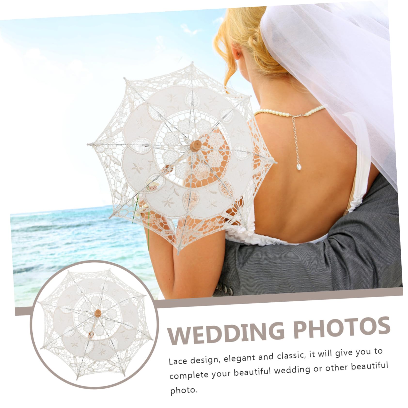 VALICLUD 3pezzi Ombrello Pizzo Elegante Per Matrimonio e Performance Teatrali Ombrellino Decorativo Leggero e Portatile Per Sposa e Foto Manico Ergonomico