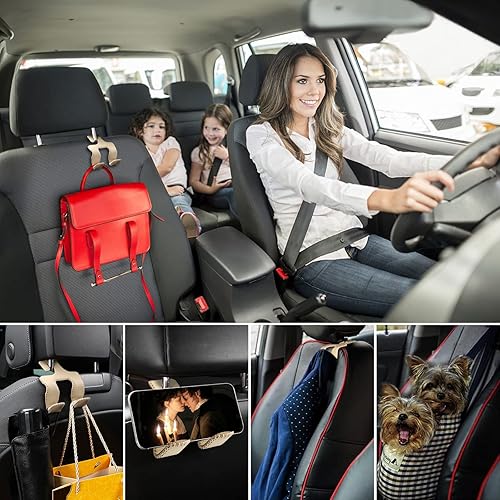 Miniatura 7 de Gancho para monedero para automóvil, ganchos para reposacabezas para bolso de automóvil 2 en 1, gancho duradero de cuero para reposacabezas de