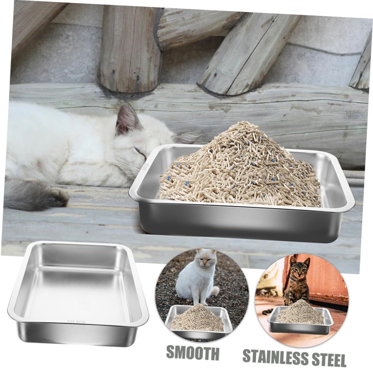 Stainless Steel Cat Litter Box for Kittens Open Design Litter Pan Durable Cat Toilet for Small Pets Easy to and Maintain Spacious
