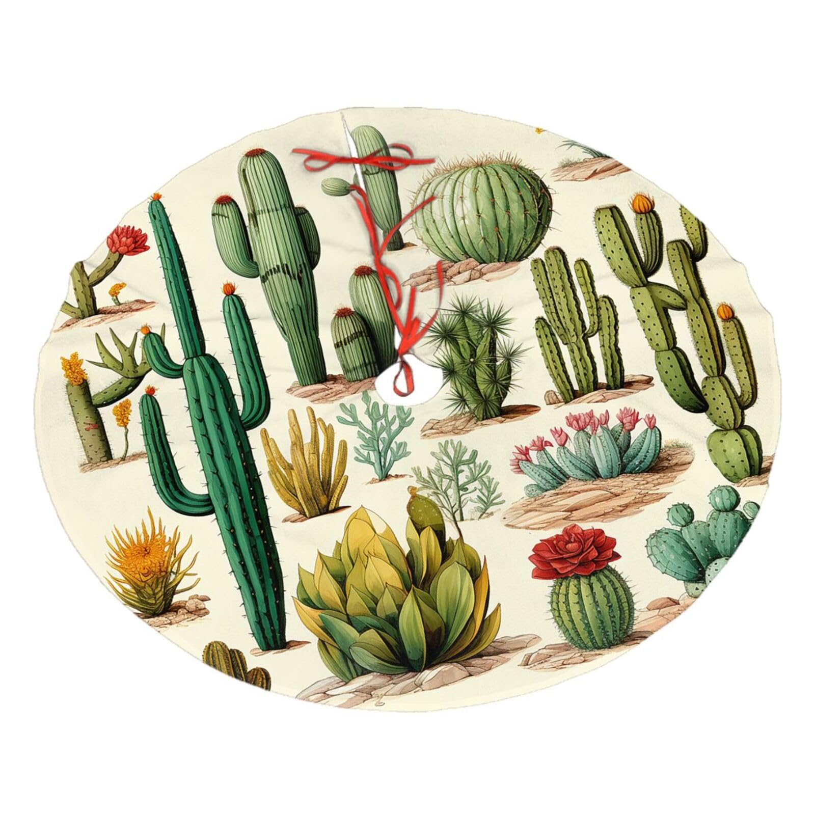 Desert Cactus Christmas Tree Skirt 48",Soft Plush Xmas Tree Mat Christmas Tree Oranment for Merry Christmas Party Holiday Indoor Outdoor Decorations