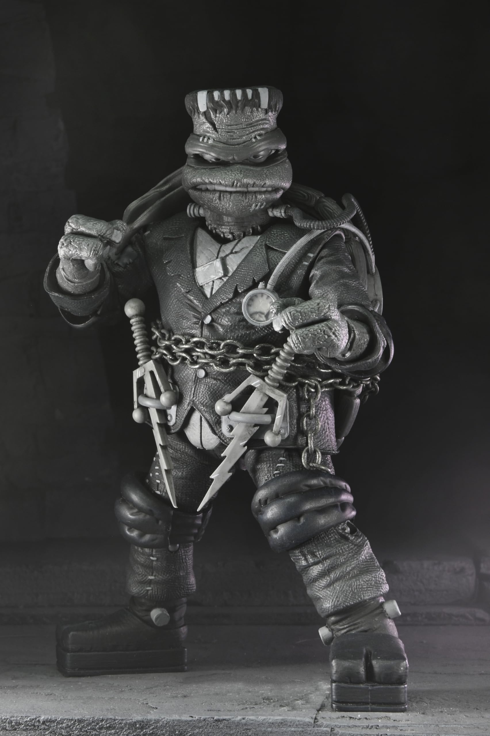 NECA - Monstruos universales/Tortugas Ninja Mutantes Adolescentes - Figura de acción a Escala de 7 Pulgadas - Paquete de 4 Tortugas en Blanco y Negro
