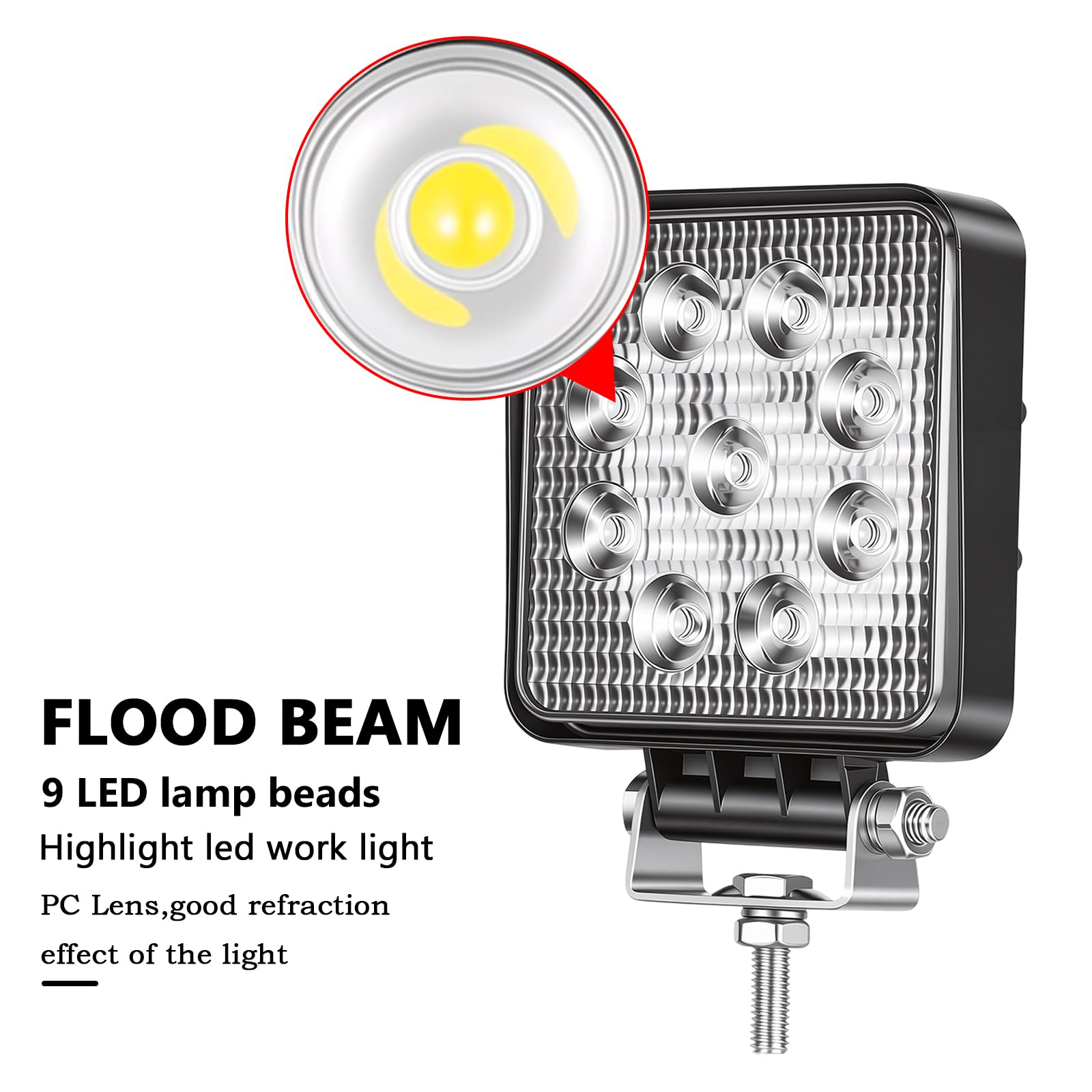 Willpower 10 sztuk Reflektory LED Ciągnik 27W Reflektor Roboczy Led 10 cm Światła Robocze Wodoodporne IP67 Flood dla Ciężarówek Samochód Off Road Off Road Pickup ATV SUV Łódź 12 V 24 V Kwadrat