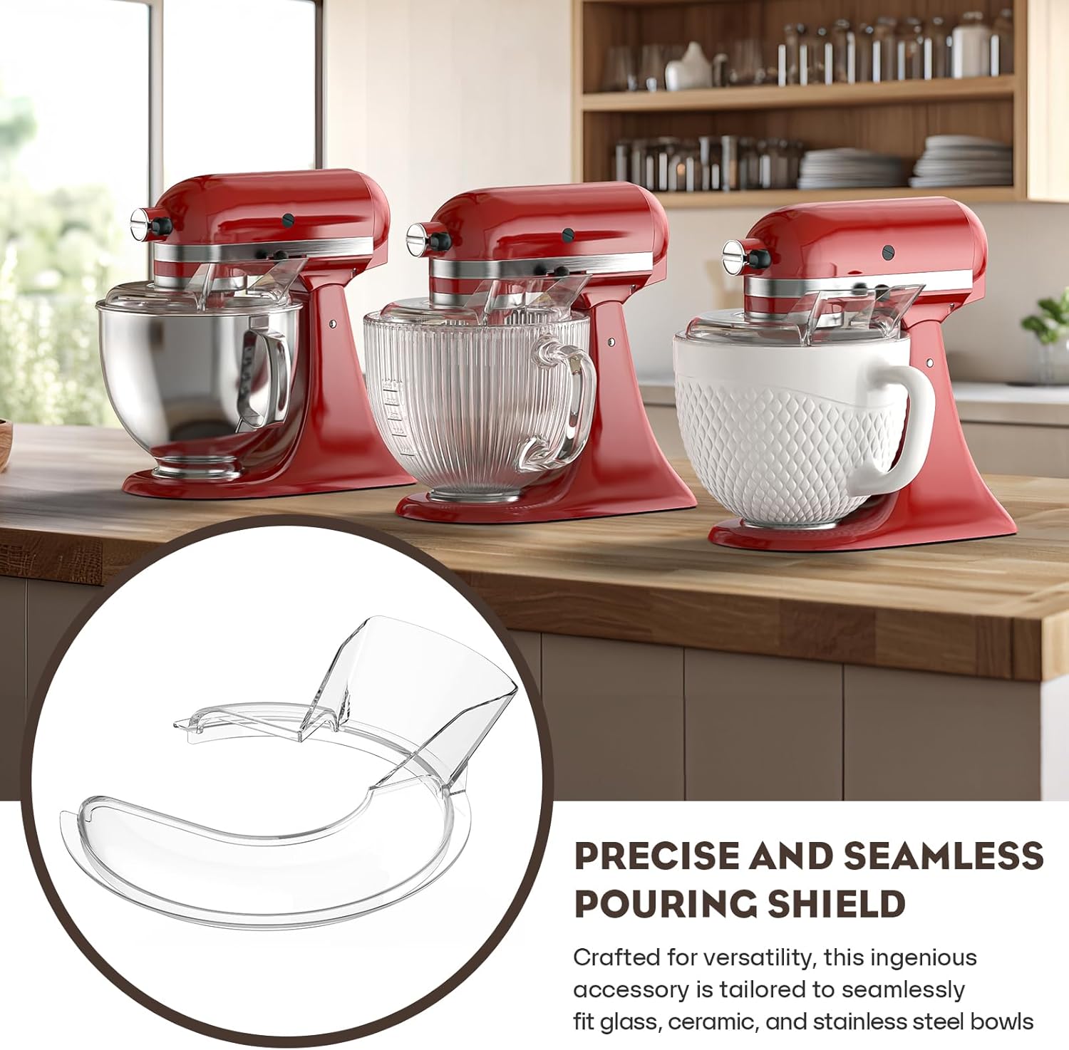 Pouring Shield for KitchenAid 4.5-5QT Mixer Bowl (Stainless Steel, Glass, Ceramic) and Flex Edge Beater for Kitchenaid Mixer, 4.5-5 QT Tilt-Head for Kitchenaid Mixer Attachments by FOCOLLK