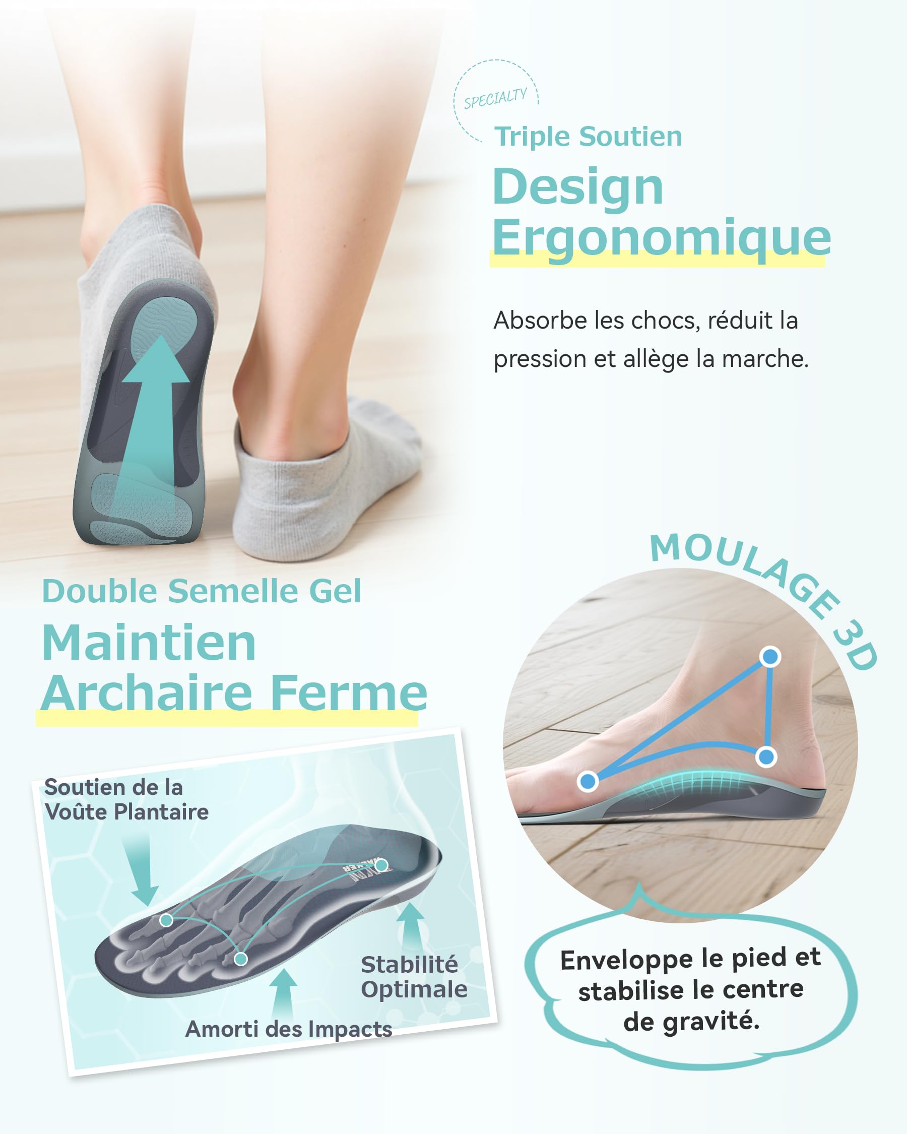 Solette Ortopediche, DynWalker Plantare Per Sperone, 35% Di Ammortizzazione In Più, Allevia Gambe A X/O E Rotazione Interna Eccessiva, S