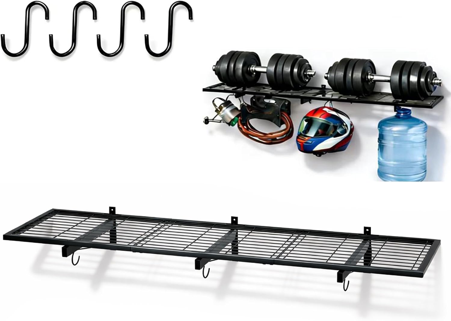 Garage Wall Shelving, 46" x 12" Floating Shelf, Heavy Duty, 190 LBS Load Capacity, Black Storage Rack for Shop, Shed, Closet, Basement