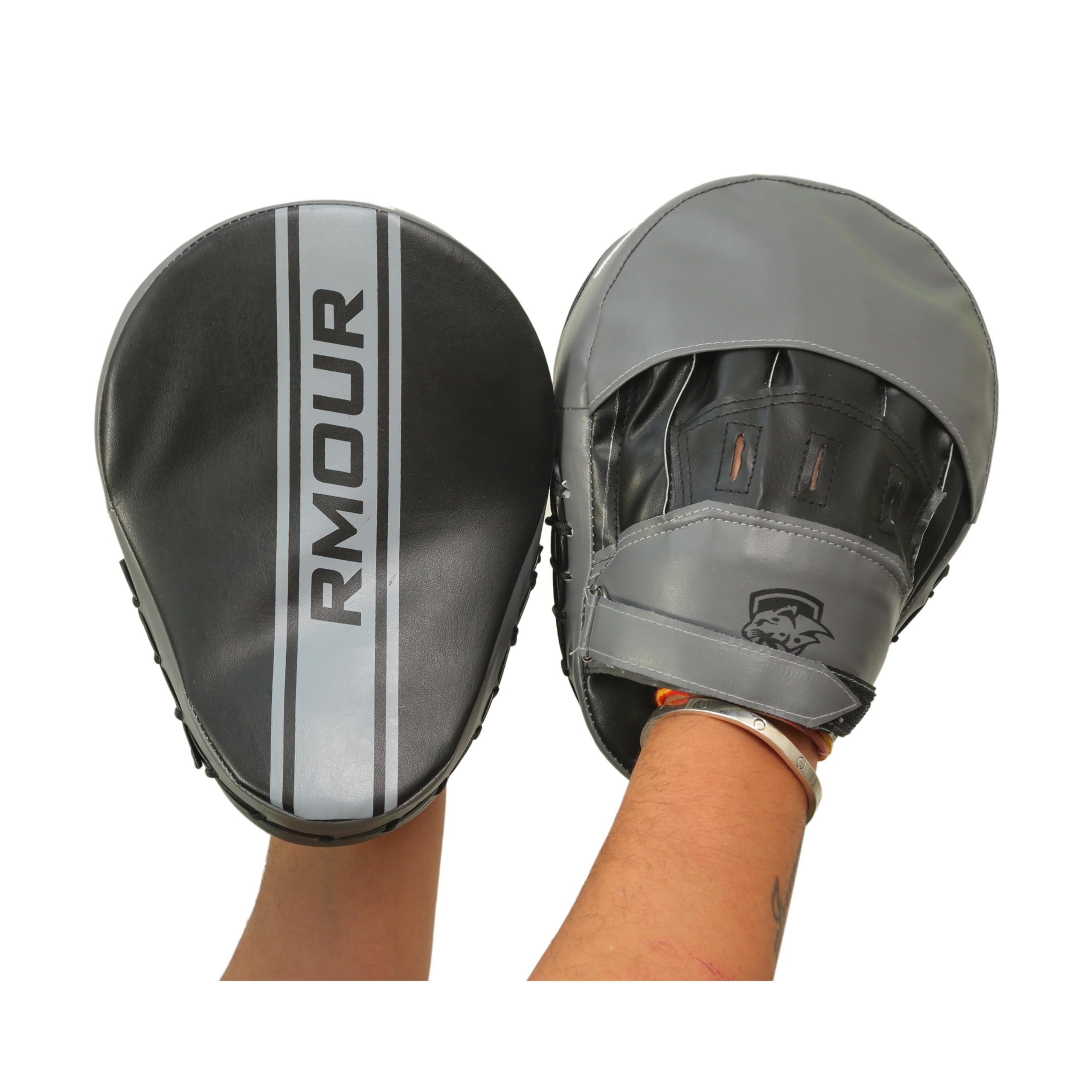 RMOUR PU Punching Focus Pad/Coach Pads for Boxing/MMA/Muay Thai/Kickboxing/Karate (Grey/Black)