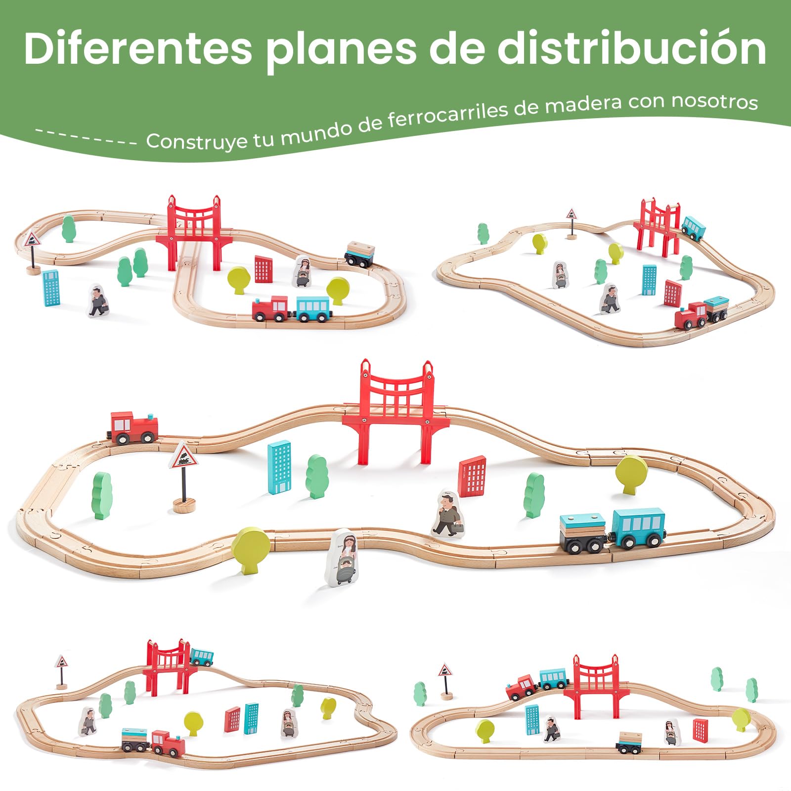 Tiny Land Tren Juguete, 39Pcs Trenes de Juguetes para Niños con Pistas de Madera, Compatible con Otras Marcas líderes, Intercambiable y Expandible, Kit de Ferrocarril de Juguete Empaquetado de Regalo