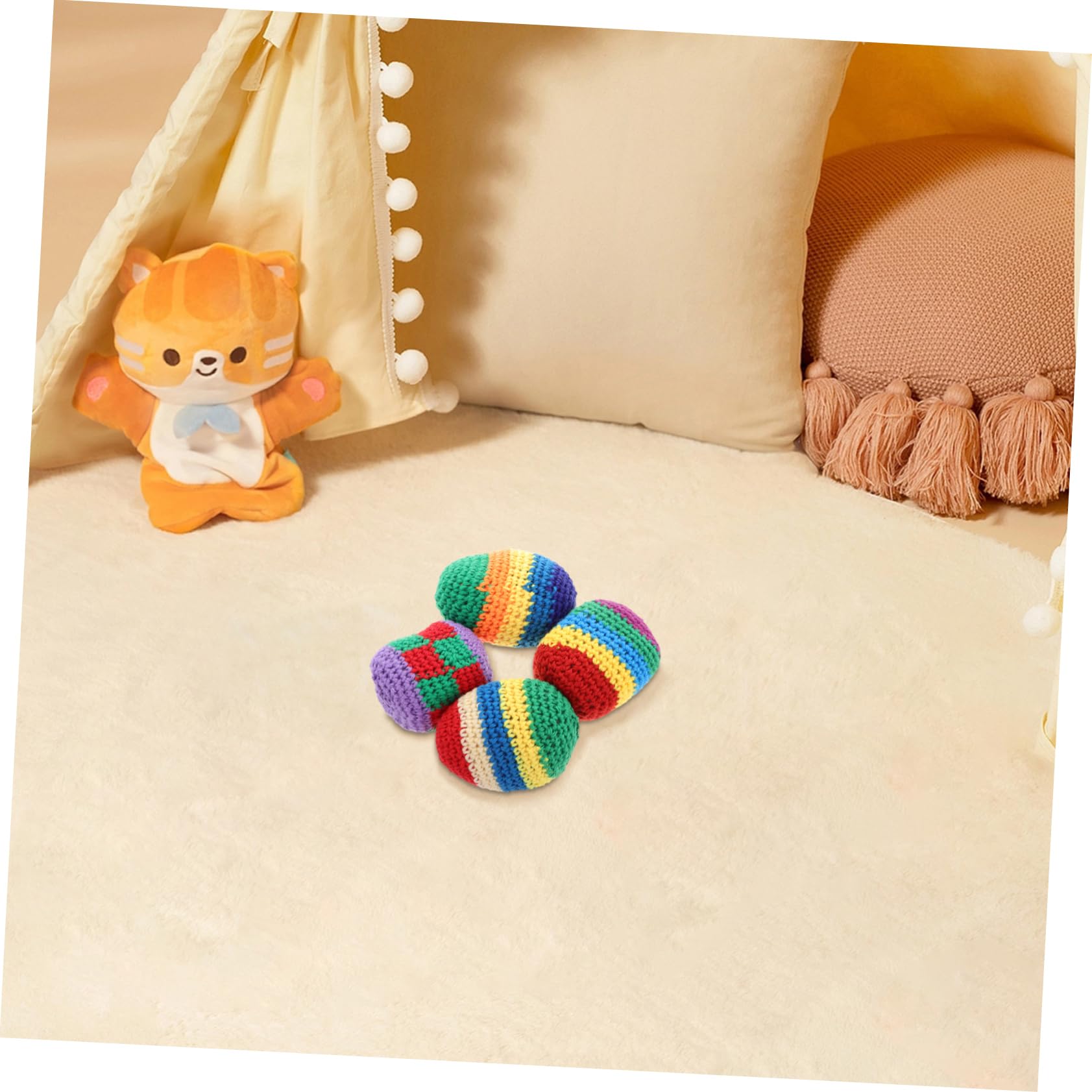 Abaodam 4 Stück Gestrickte Häkelbälle aus Wollgarn Weiche Jonglierbälle Leicht zu Greifen Bunte Kickbälle für Vorschulaktivitäten im Freien und Familienzeit Zufälliger Stil