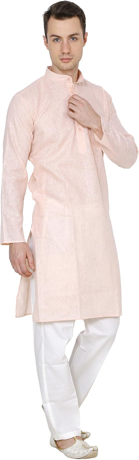 Royal Kurta Men's Cotton Linen Kurta Pyjama Orange 38 Peach