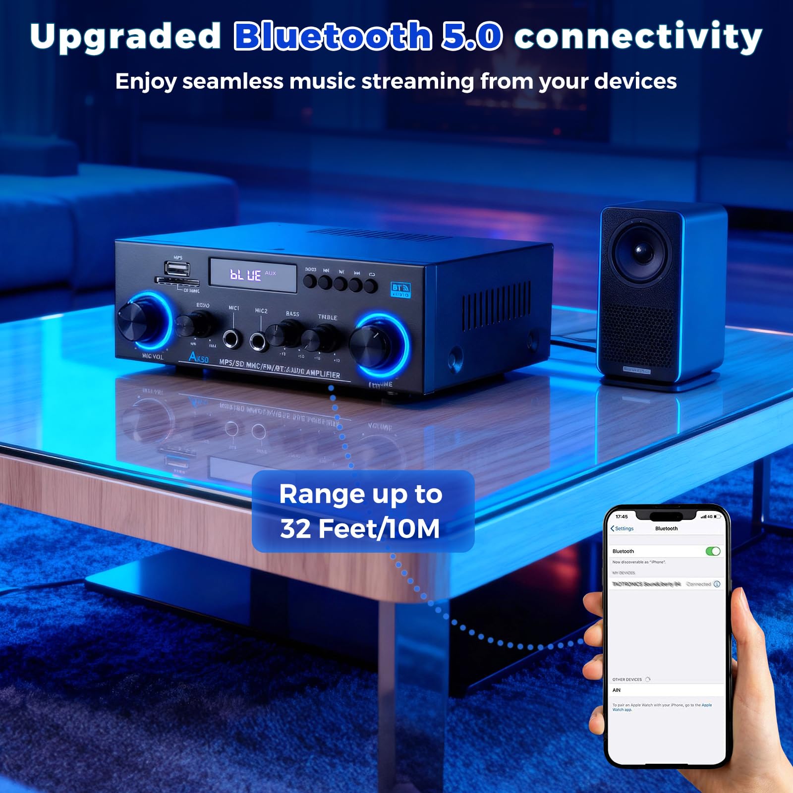 Romicta AK50 Amplificatore Audio Stereo 2.0 Canali 800W Bluetooth 5.0 Radio FM USB SD Echo MIC Telecomando per Casa e Home Theater