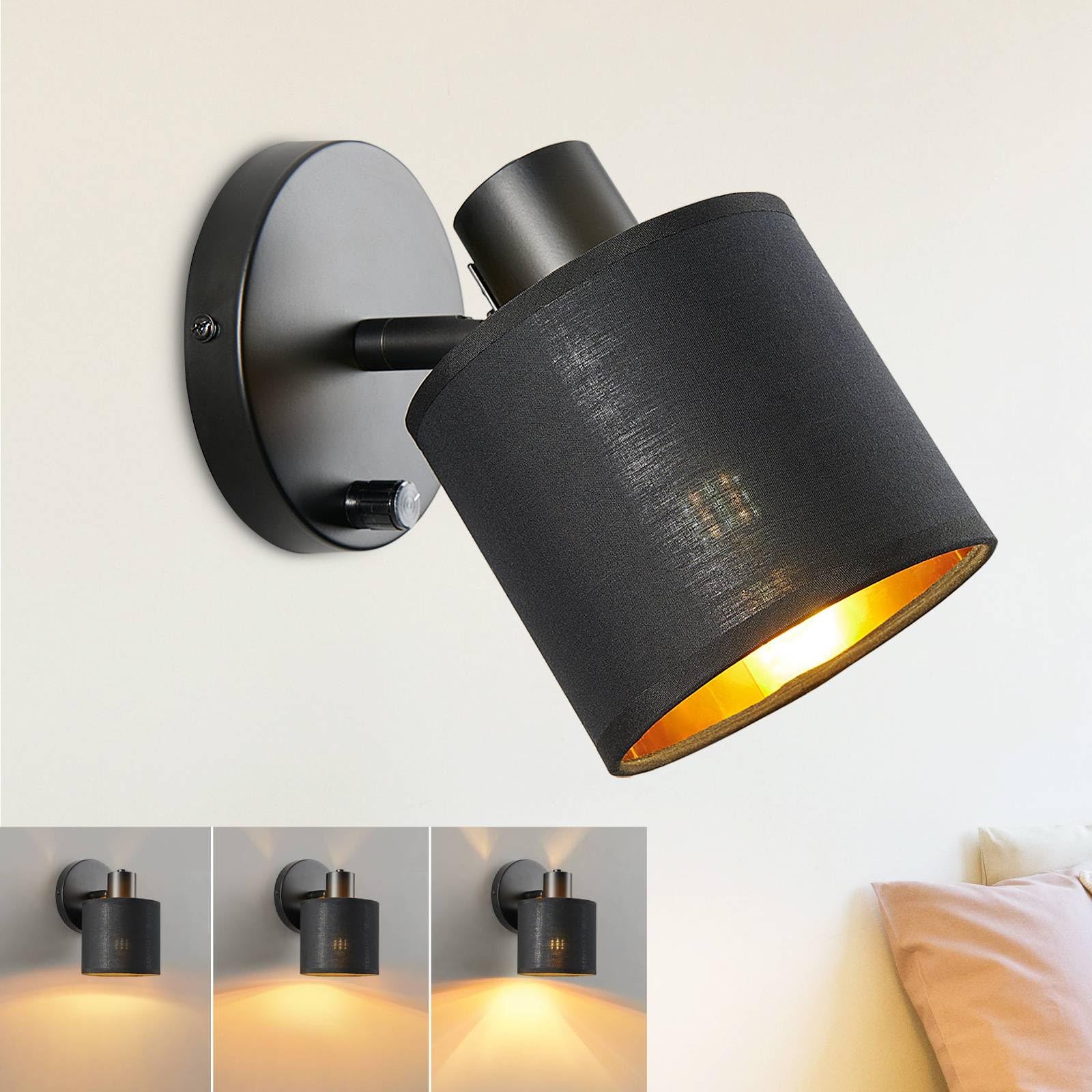 Lightess Lámpara de Pared Industrial Interior Regulable con Interruptor, Apliques de Pared Tela Vintage Negro-Oro 40 W Máx, Aplique para Pasillo Escalera Salón