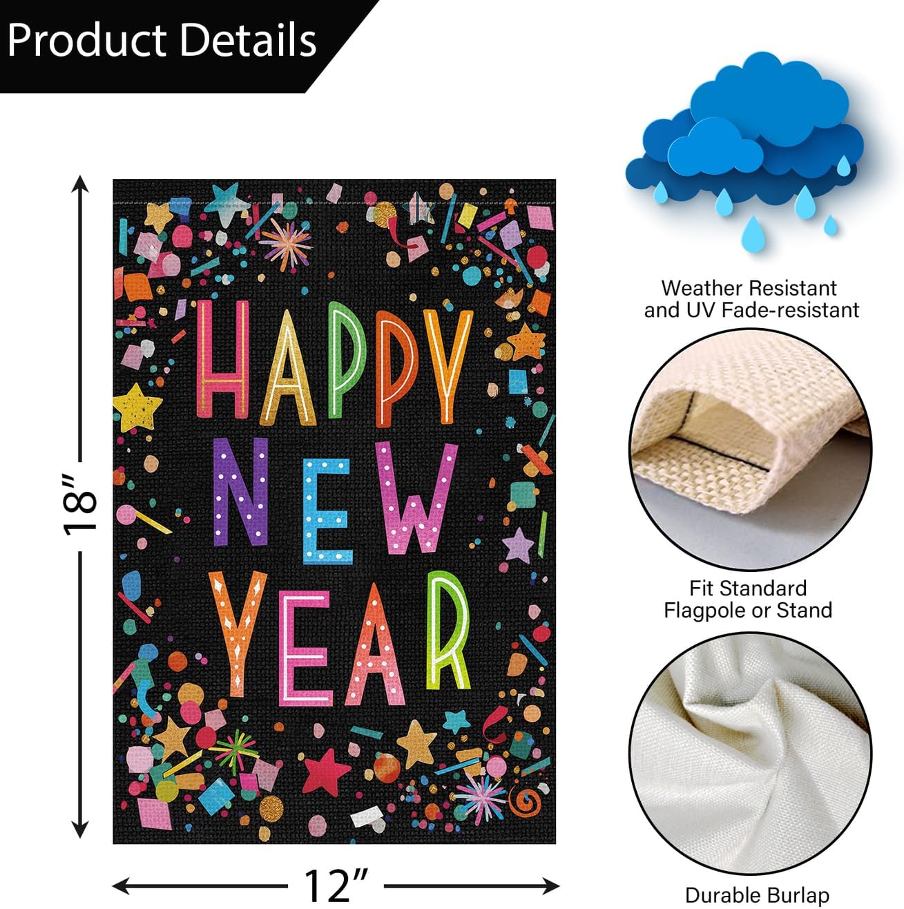 Louise Maelys Happy New Year Garden Flag Double Sided 12x18 Inch Small Burlap Party Welcome Winter Holiday Yard Outdoor Outside House Decor - Image 4