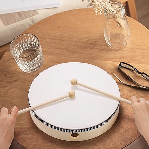 Miniatura 6 de Foraineam Paquete de 4 tambores de mano de 12 pulgadas, 10 pulgadas, 8 pulgadas, 6 pulgadas, juego de batería de madera de percusión musical, tambor