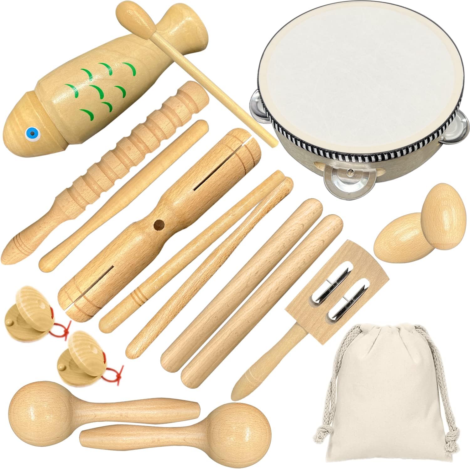 Kinder-Percussion-Set, Kinder Instrumente, 8-teilg aus Holz bestehend