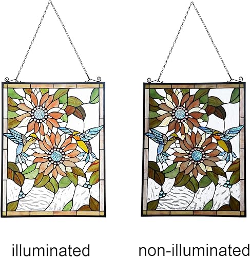 Miniatura 7 de Capulina Paneles colgantes rectangulares de girasoles con colibríes para ventana, estilo Tiffany, vitrales, artesanías, regalos para decoración de