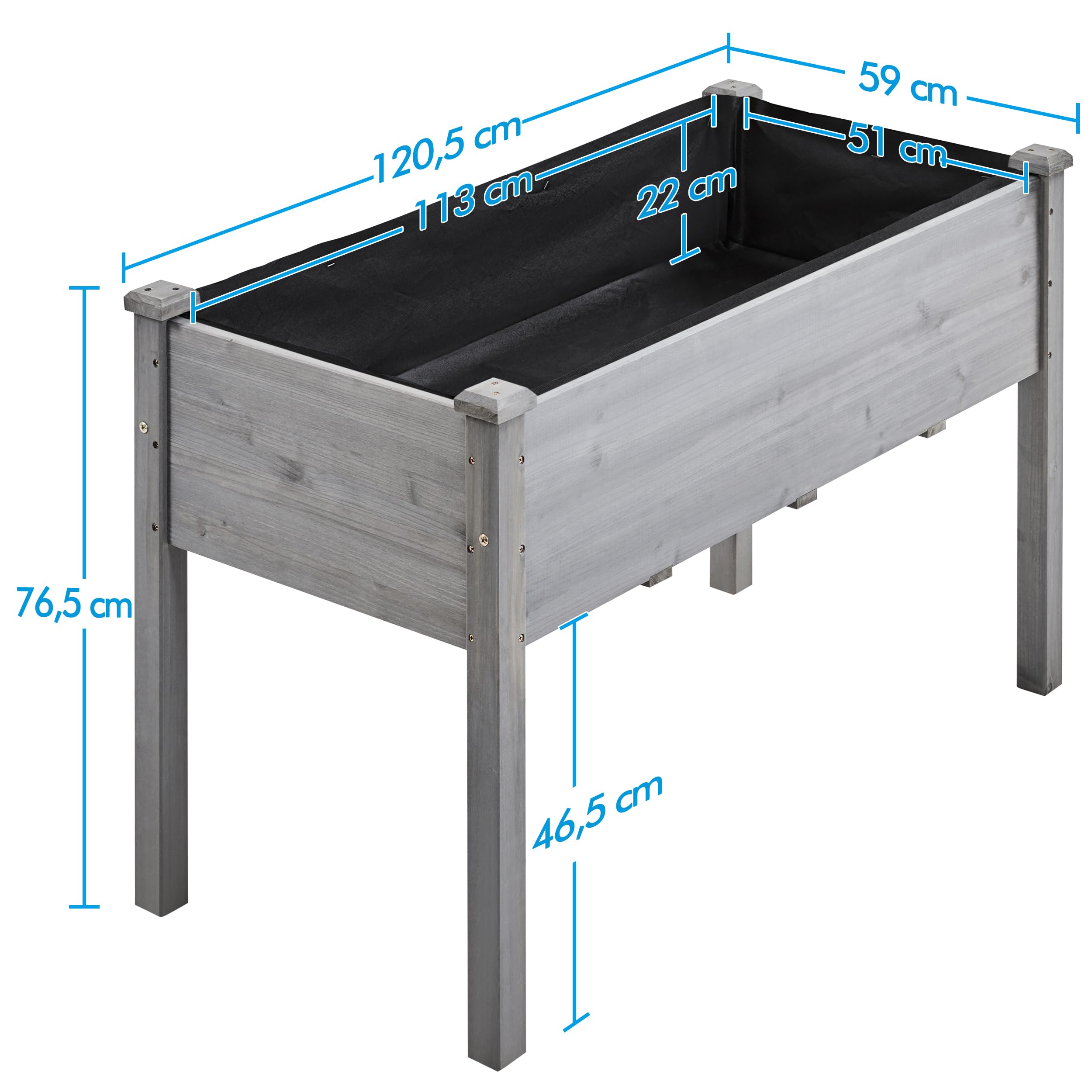 Yaheetech Jardinera Elevado de Madera Huerto Urbano Terraza Mesa de Cultivo para Cultivo Flores Verduras Hierbas 120.5x59x76.5 cm Gris