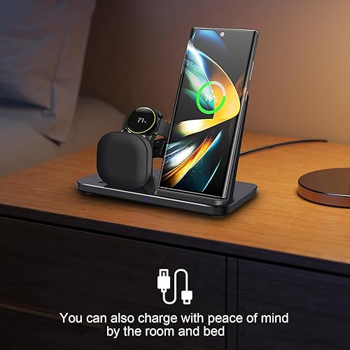 Miniatura 9 de Cargador inalámbrico 3 en 1, estación de carga inalámbrica rápida de 15 W, soporte de carga para Samsung Galaxy S25 UltraS25S24S23S22S21S20S10, Note