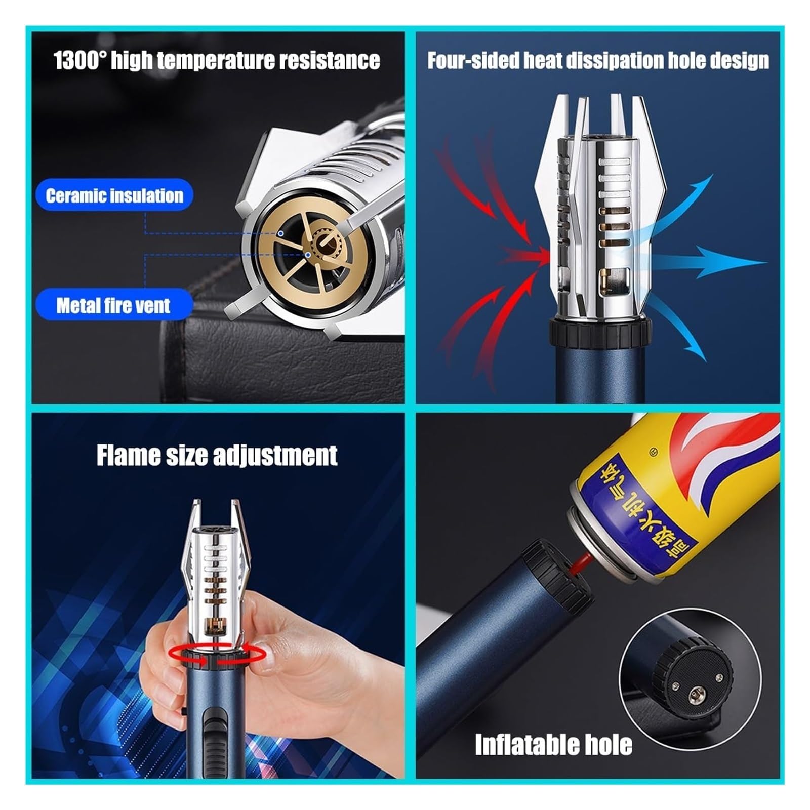 Butan Jet-Feuerzeug Winddicht - Verstellbare Flamme Für Kerzen, Camping & Küche