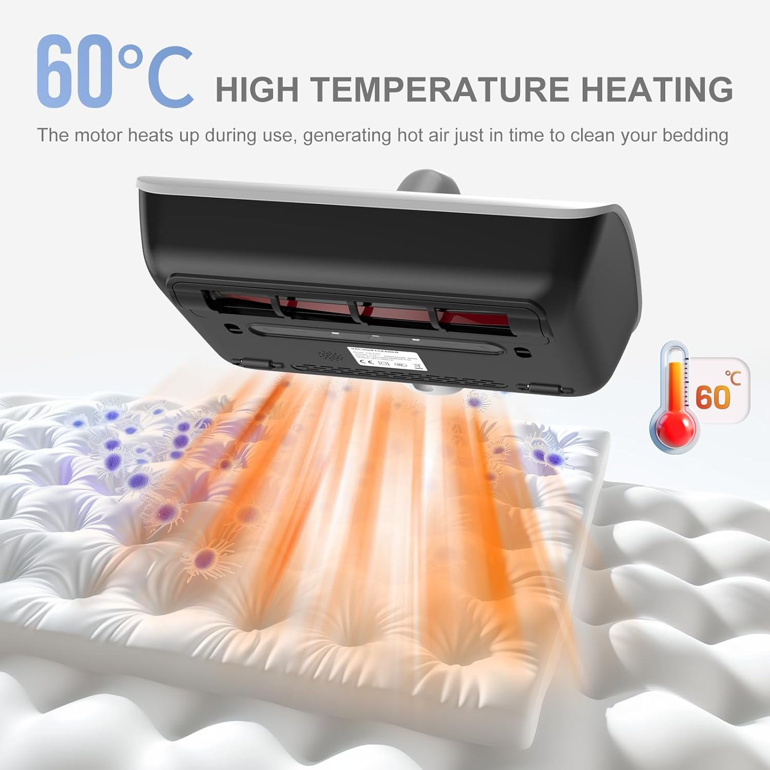 Mattress Vacuum Bed Vacuum Cleaner with UV 18000pa Super Suction Power，HEPA Filter 253.7nm UV-C Light & 30000 RPM/Min Brushroll Rotation & Heating & Ultrasonic Quintuple Tech (Corded)