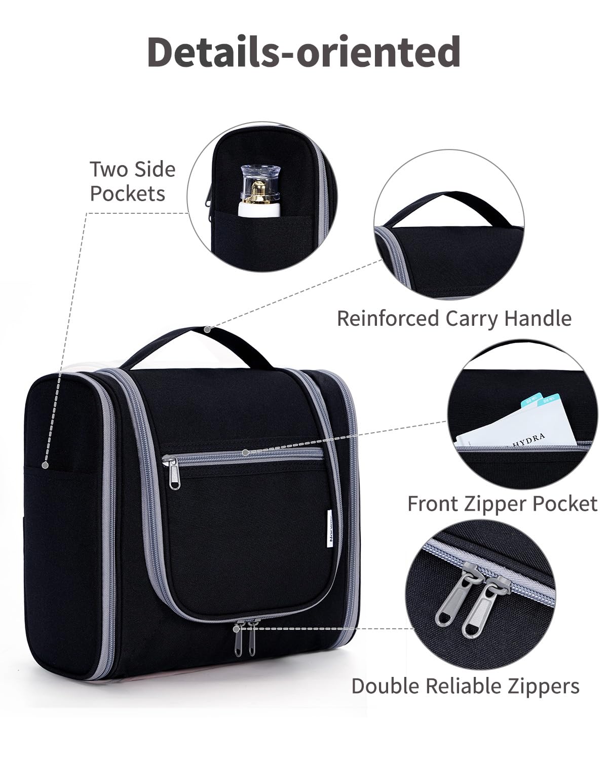 Narwey Neceser Mujer Bolsa de Aseo Colgante, Organizador de Maquillaje Neceser Viaje para Hombre y Mujer Accesorios de Viaje (Negro(Grande)) — view 4