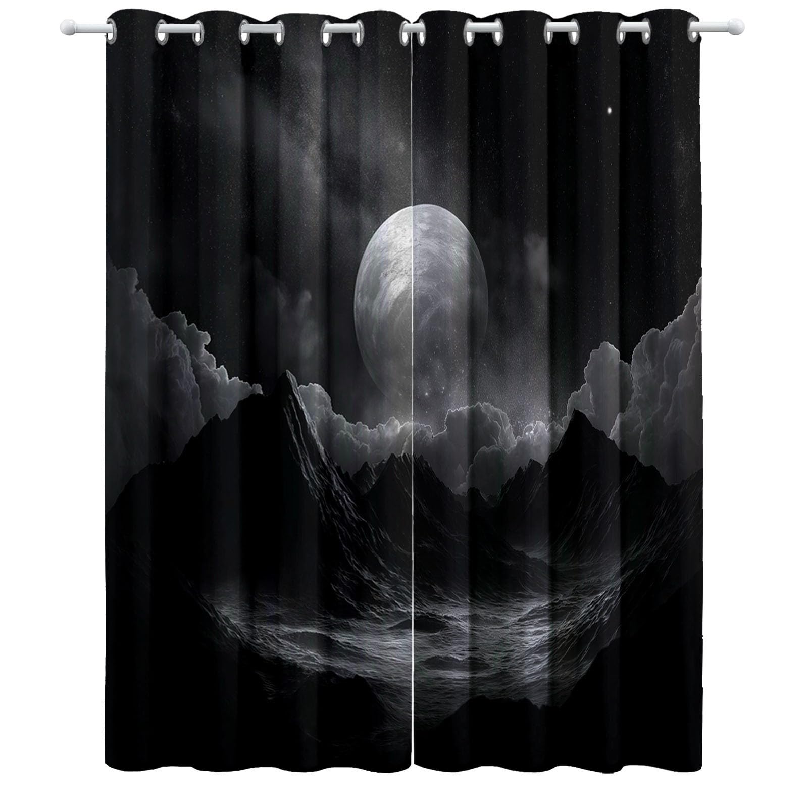 Cortinas Opacas para Niños, Montañas oscuras ,Térmicas Aislantes Frío y Calor, Reducción de Ruido, Protección de Intimidad, 280 x 260 cm para Hogar y Dormitorio Infantil estrella de la galaxia