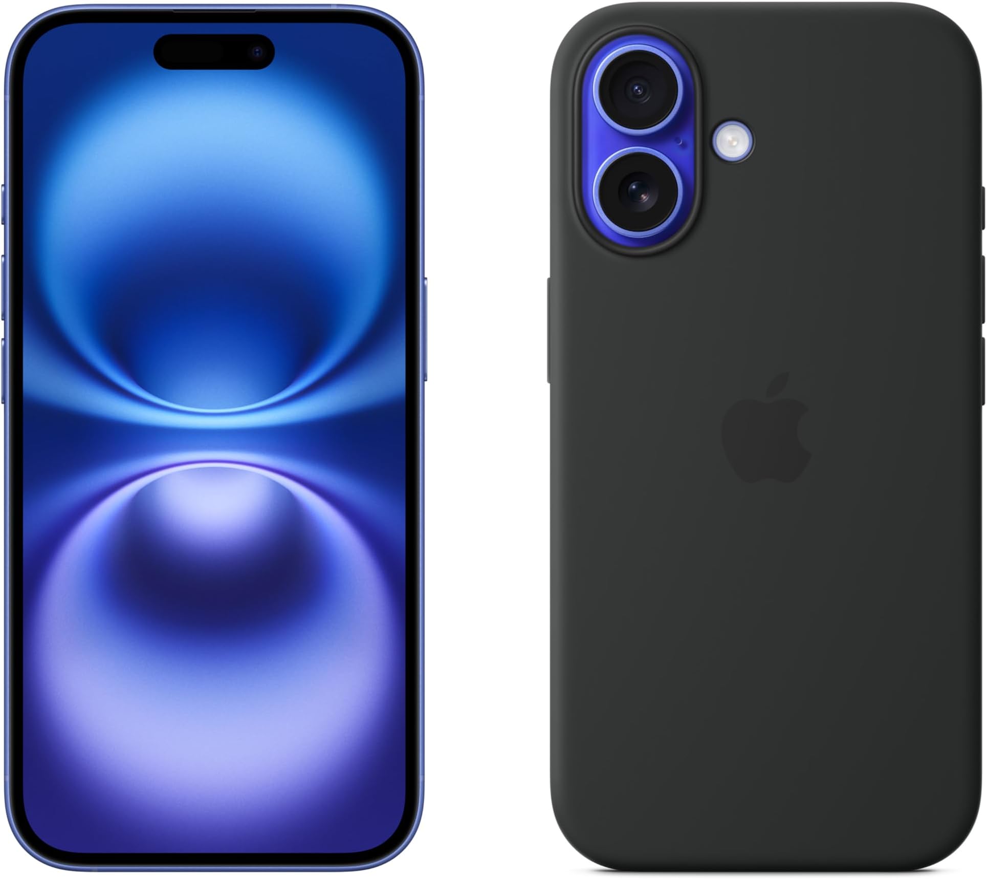 Apple iPhone 16 128GB: 5G Mobile phone with Apple Intelligence - Ultramarine + Silicone Case with MagSafe - Black