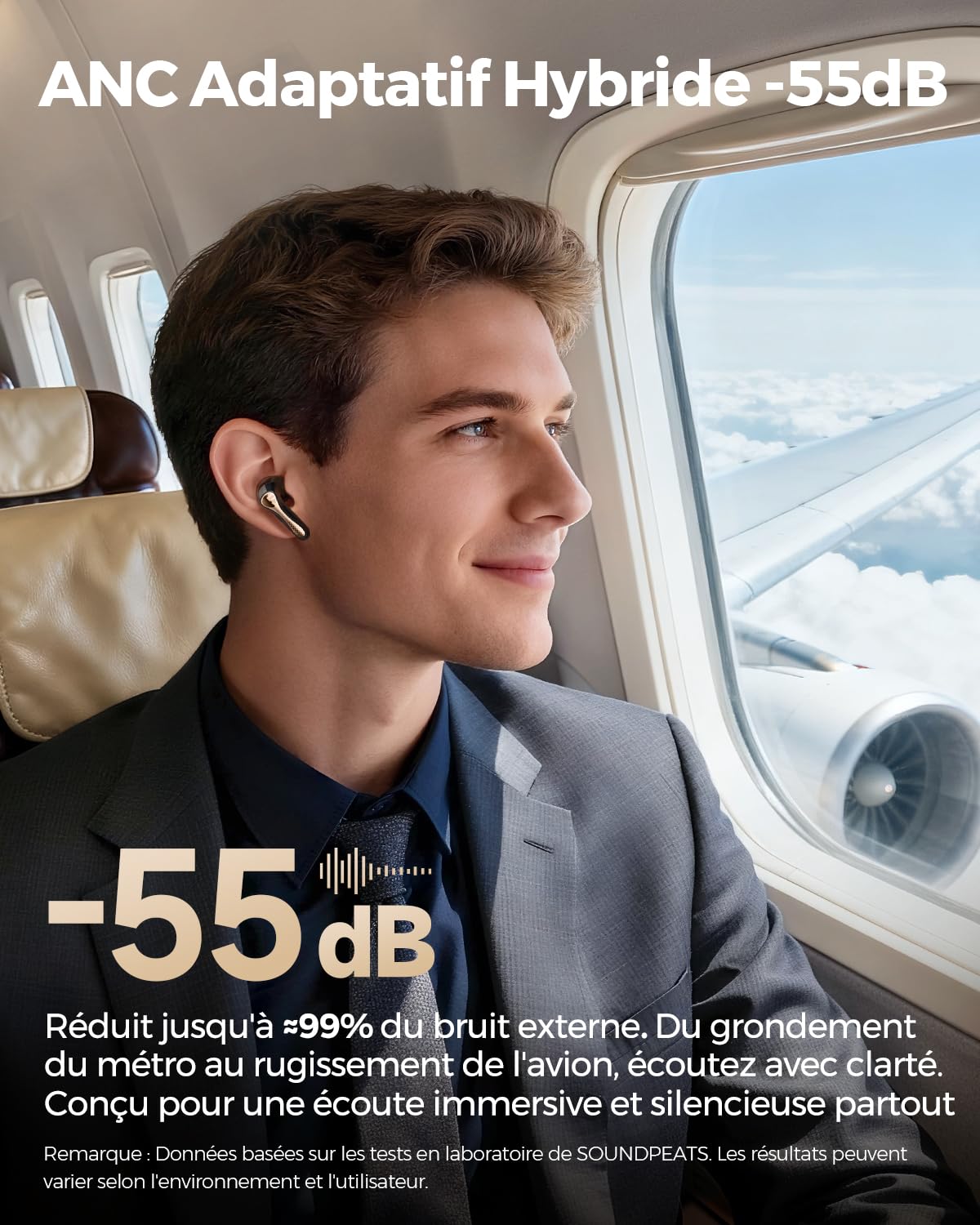 SoundPEATS Air5 Pro+ Écouteurs sans Fil Noir réduction Active du Bruit | BT 5.4, léger, quotidien/déplacement. Snapdragon Sound certifié Hi-Res,LDAC/aptX, appel clair 6 mics, IPX5, autonomie 37h.