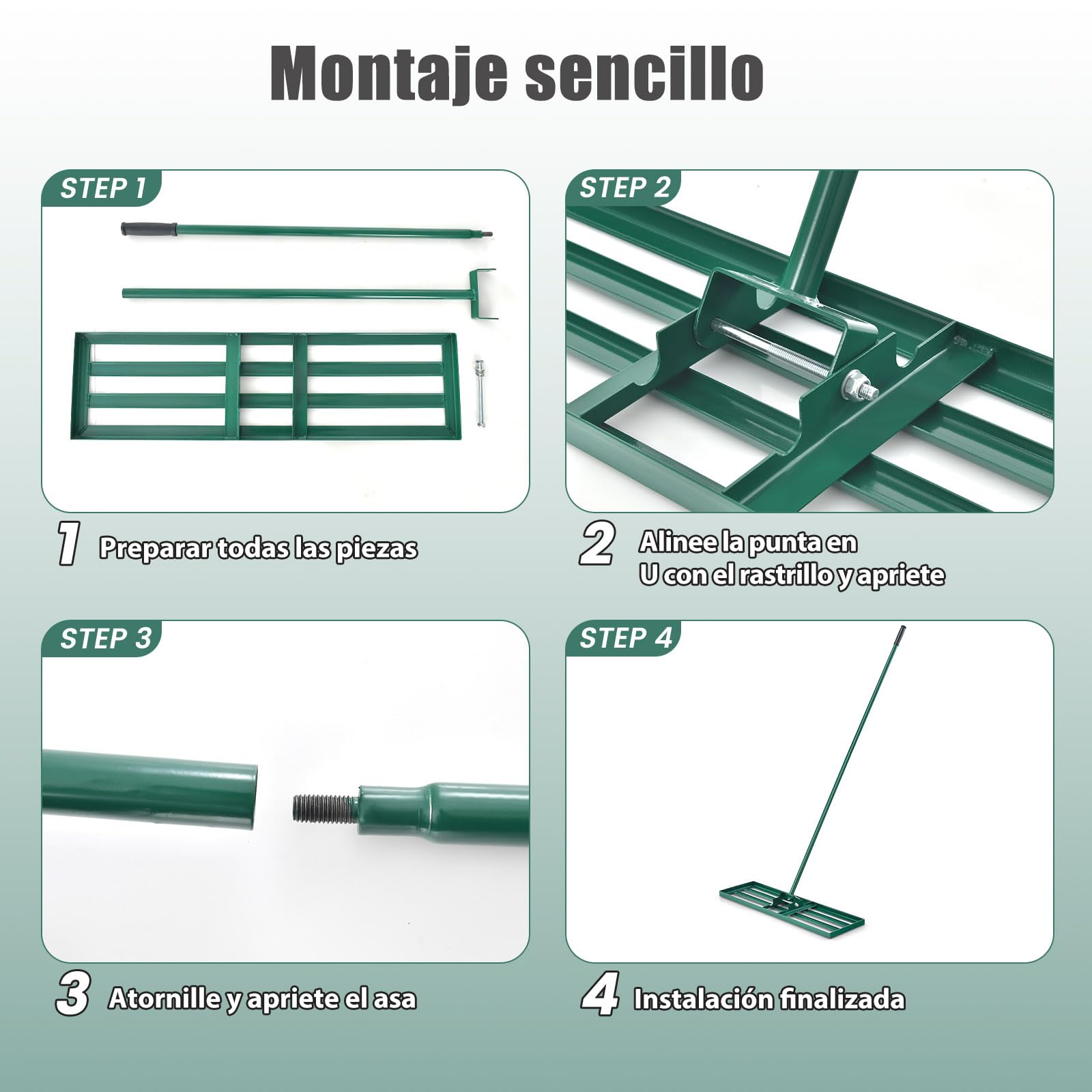 SOARS Rastrillo de Nivelación de Césped, Rastrillo Nivelador de Césped con Mango ergonómico de 170 cm, Rastrillo Jardí de Metal, idóneo para el Cuidado del Césped (75 x 25 cm)