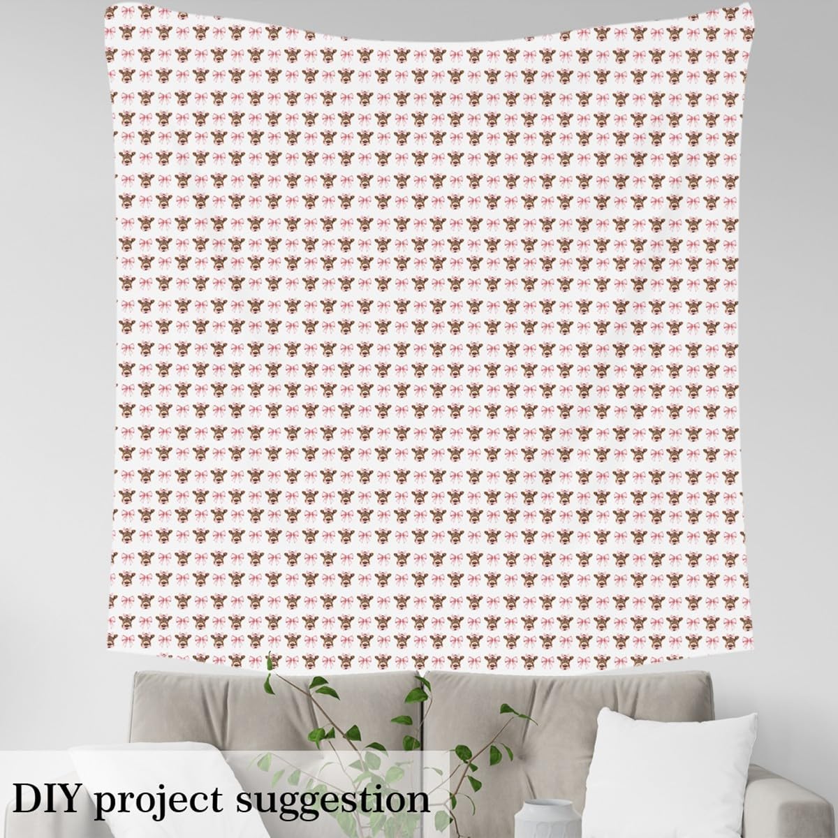 Cartoon Highland Cow Fabric by The Yard Watercolor Pink Bowknot Animal Decor Fabric for Girls Sewing Supplies Tie Dye Knot Girly Fabric for DIY Upholstery and Home Accents 2 Yards,72" L x 59" W