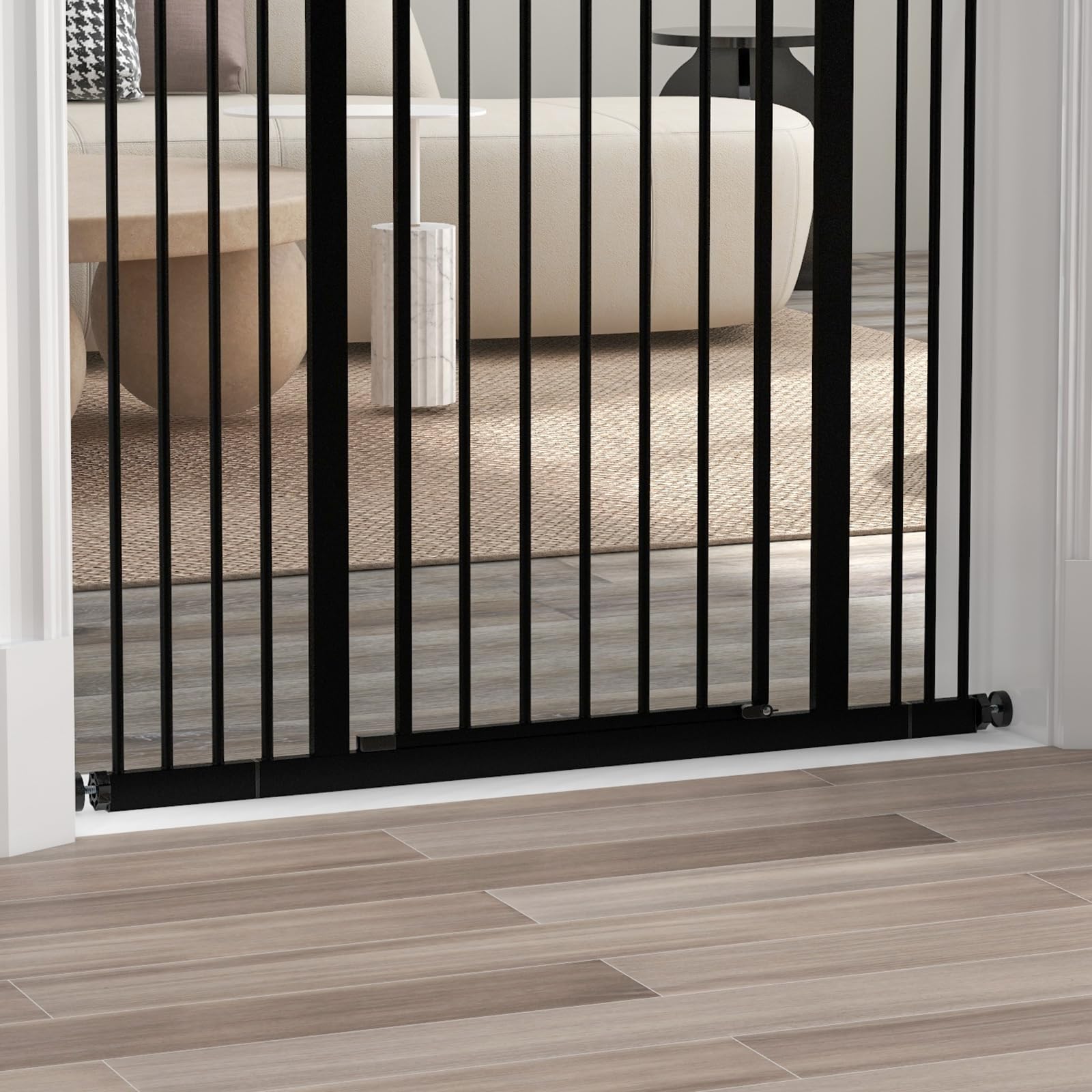PawHut Barrera de Seguridad para Perros Extensible 74-100 cm, para Puertas y Escaleras, Barrera para Perros Medianos con 2 Extensiones 7/14 cm, Montaje a Presión y Doble Bloqueo, Negro