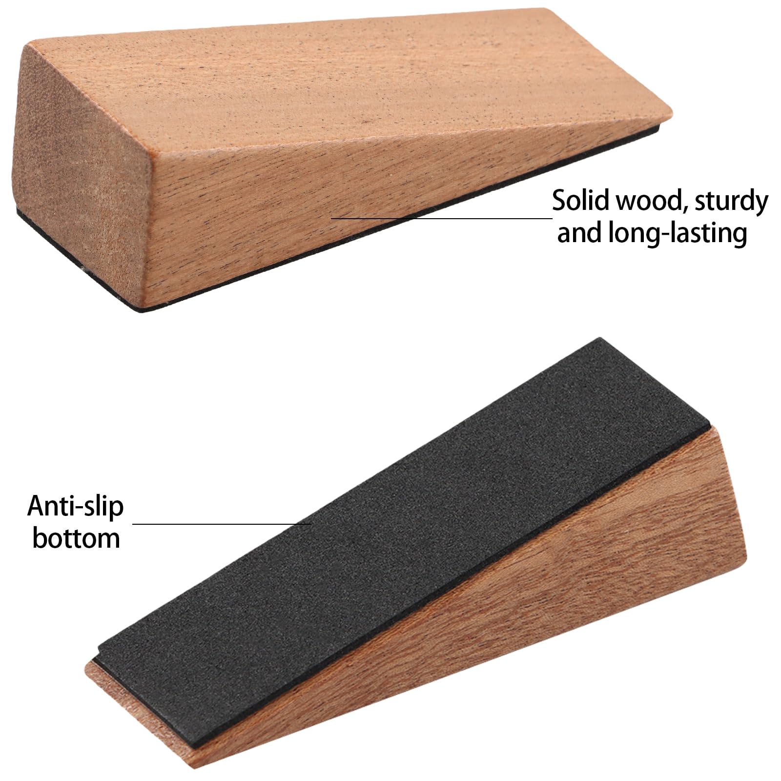 Fermaporta In Legno Di Faggio - Set Di 2 Zeppe Con Base Antiscivolo, Per Porte E Mobili, Design Naturale - Foto 2