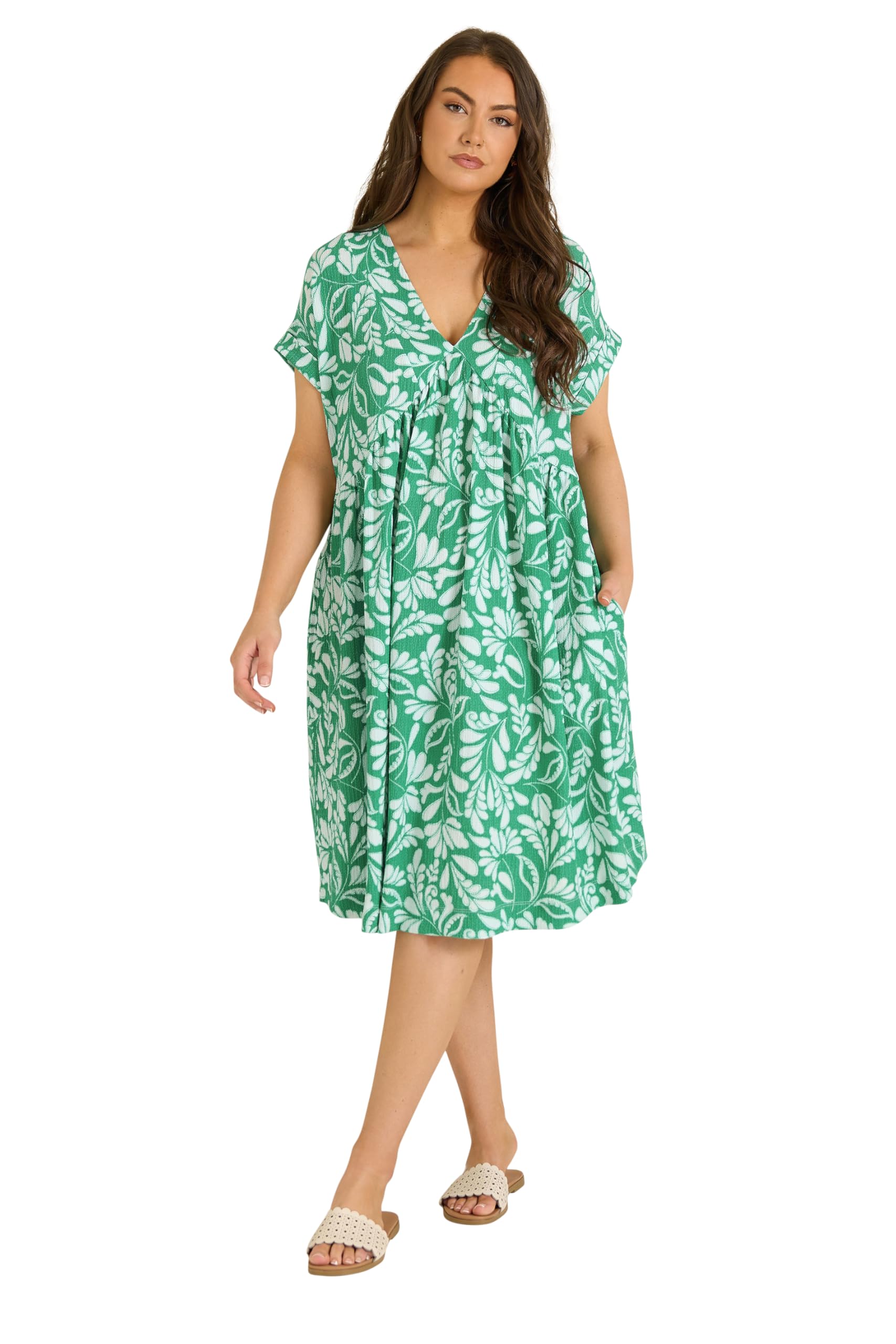 Evans Women's Green Curve Leaf Print Midi Dress - Plus Size Curve