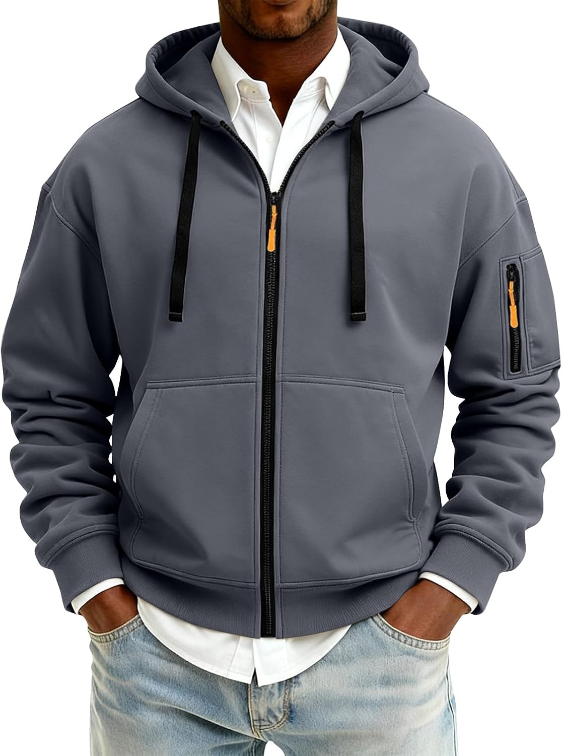 Men's Hoodies Full Zip Up Lightweight Soild Color Long Sleeve Plus Size Jackets Casual Stylish Coats Pockets