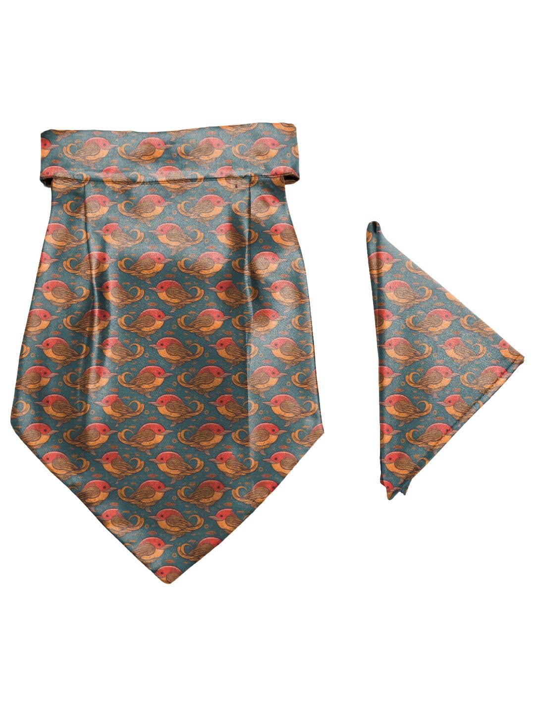 Vintage Birds Printed Cravat and Macthing Pocket Square for Men-image-8