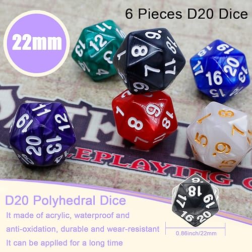 Miniatura 6 de Handan 6 Piezas D20 Dados Poliédricos, Dados DND de 20 Caras, Dados Grandes de Perla de 22mm Mezcla de Colores, Conjunto de Dados D&D de 20 Caras
