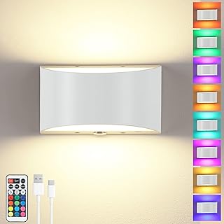 Glowlit Rechargeable Wall Lights Indoor, 5000mAh Wireless Wall Light Battery Operated, 12 RGB Colours, Touch Remote Contro…