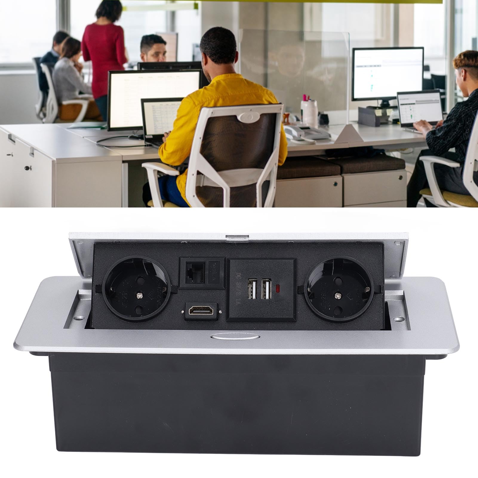 Kikumi Enchufe de Escritorio, Regleta de Alimentación de 16A, Caja de Conexión de Mesa, USB Dual, Estándar de la UE, CA 250V, sin Soldadura, para Oficina