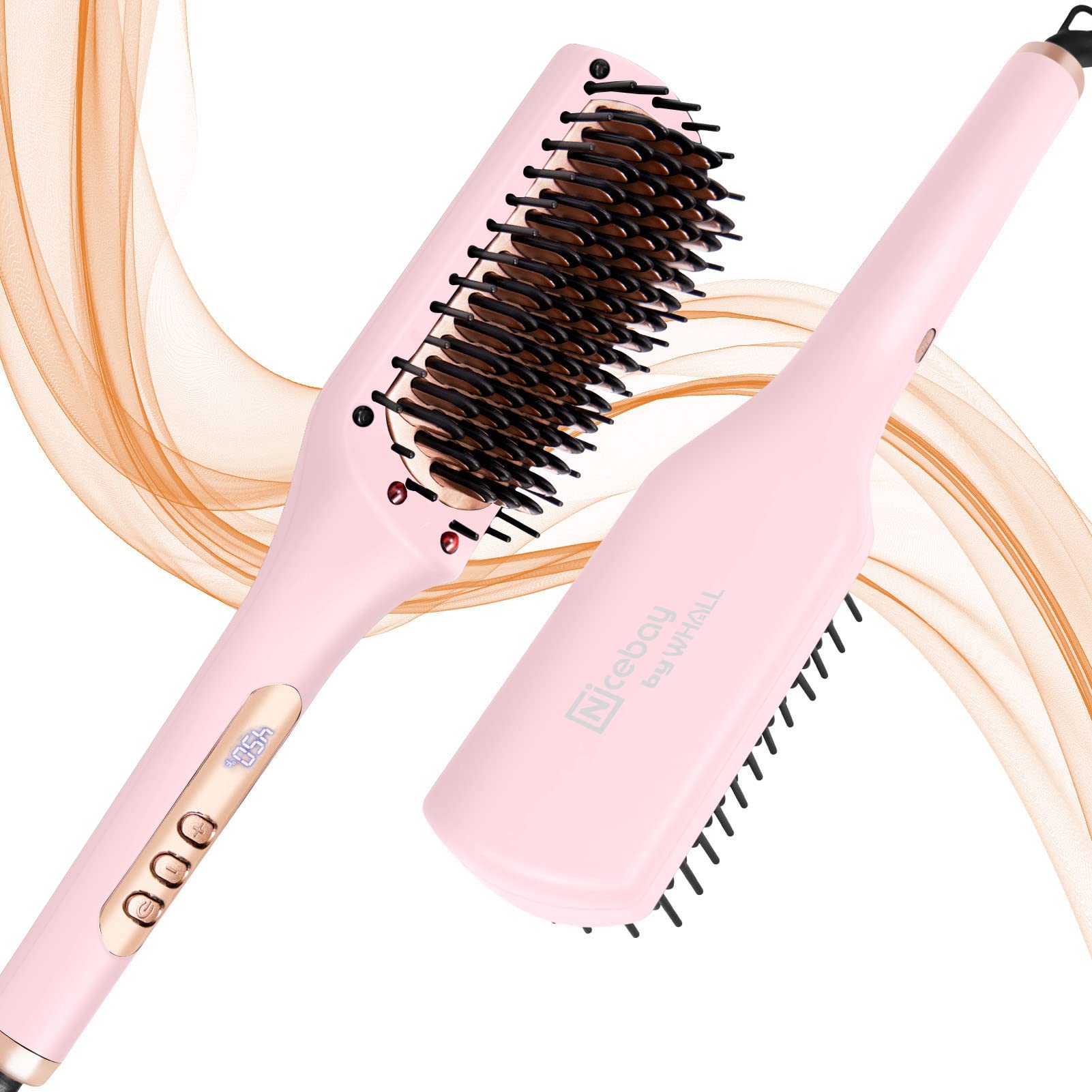 Nicebay Hair Straightening Brush, 60s Auto-Off Safety Hair Straightener Brush with 6 Temp, Negative ion Technology & Anti-Scald & Effective Hair Care, Fast Heating Straightening Brush for Women