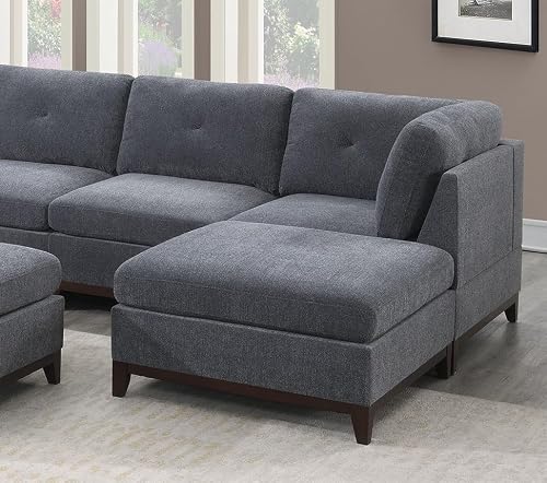 Ash Grey Chenille Fabric Modular Sectional 9pc Set Living Room Furniture Corner Sectional Couch 3X Corner Wedge 4X Armless Chairs and 2X Ottomans Tufted Back.
