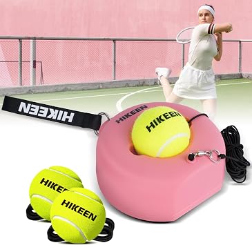 Hikeen Premium Tennis Trainer Rebound with Metal Base,Portable Solo Tennis Trainer Set with 3 Highly Elastic String Balls,Tennis Practice Equipment for Adult Kids an Beginners