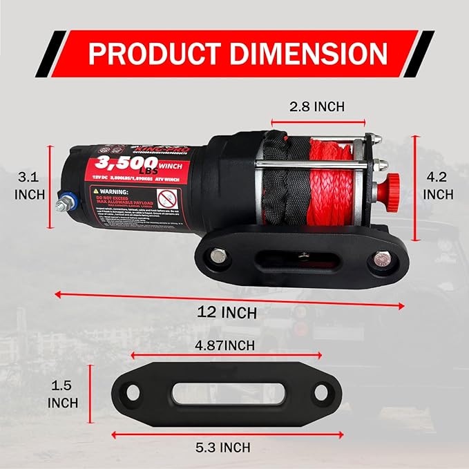 KING-PRO Winche Eléctrico 3500 lb 12V con Cable Sintético y Control Remoto miniatura 2