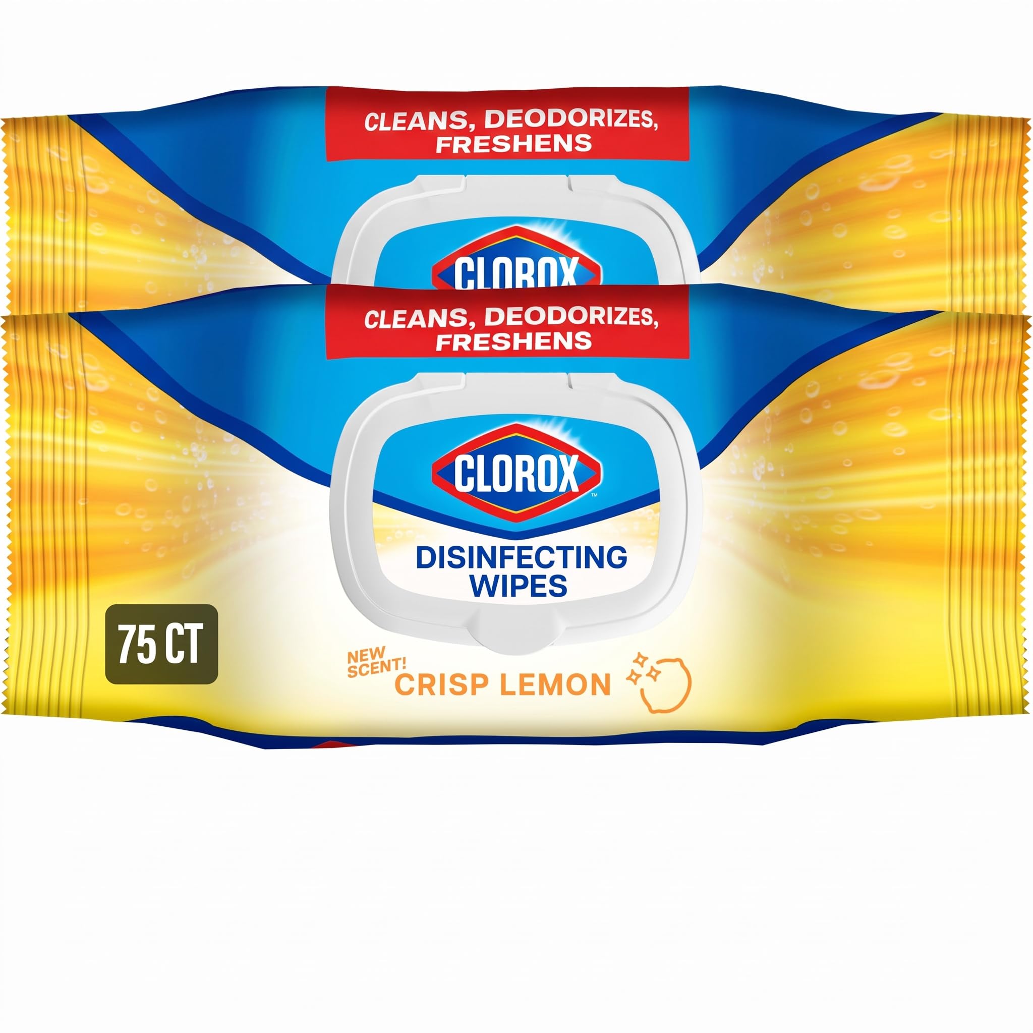 Clorox Disinfecting Cleaning Wipes Flex Pack, Bleach Free, Crisp Lemon, 75 Count (Pack of 2)