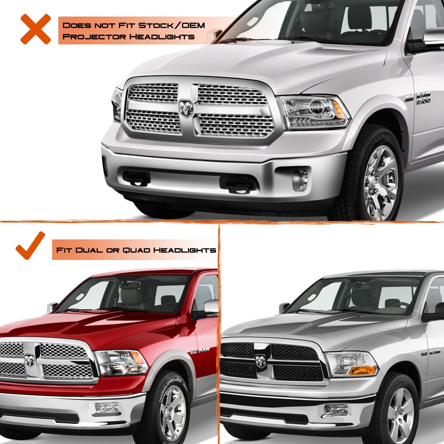 AKKON - For 09-18 Dodge Ram 1500 2500 3500 Chrome LED DRL Switchback Halogen Upgrade Projector Headlight Lamps